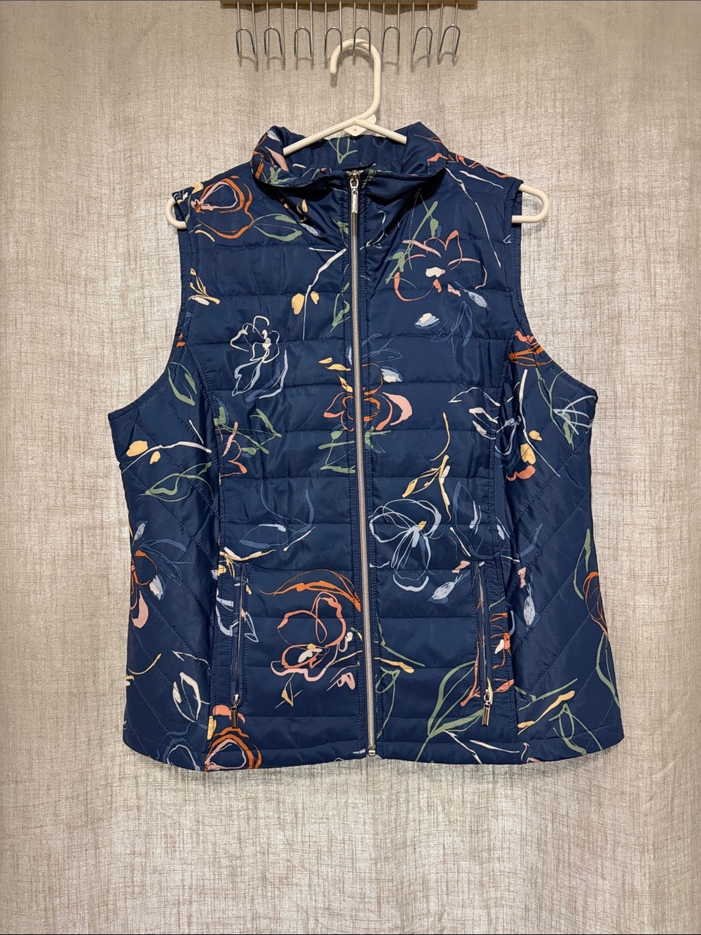 Christopher & Banks Women's Blue Floral Quilted Puffer Vest - Picture 2 of 10
